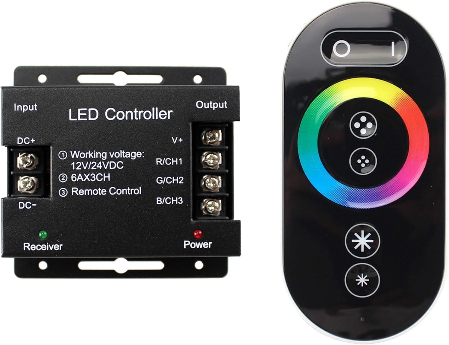 RGB LED Dimmer Switch, Dimmer Switch with RF Remote Controller PWM DC 12V-24V 18A Switch Dimmer for 5050 3528 RGB LED Strip Light