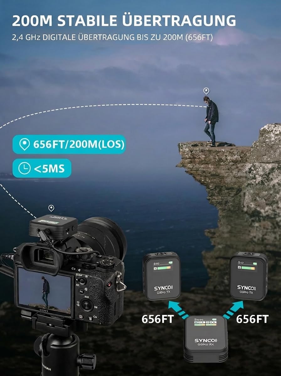 SYNCO Wireless Lavalier Mikrofon, G2(A2) Pro 2.4G Dual Ansteckmikrofon 200m 8H für Online Klasse Vlog Live Stream YouTube für Kamera Smartphone Tablet, Wireless-Lavalier-Mikrofon-Dual-Channel