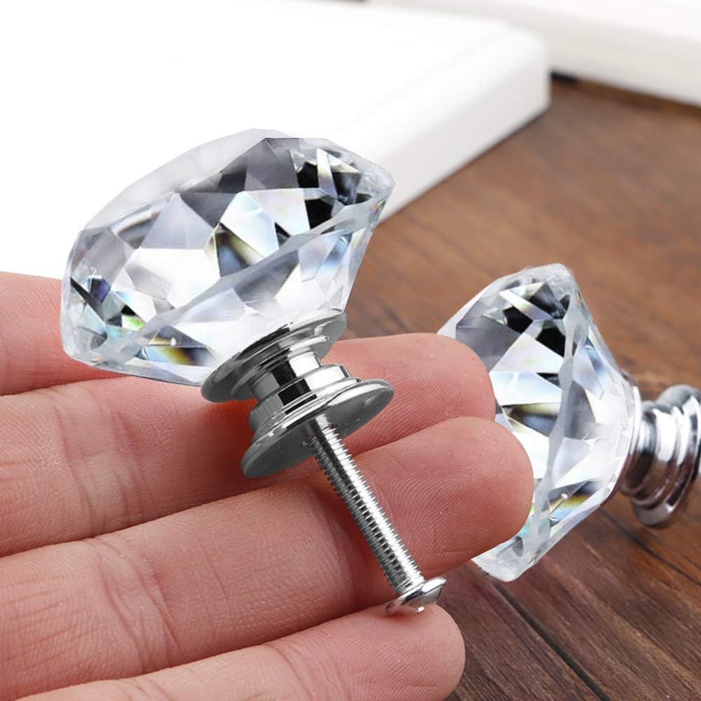 NORTHERN BROTHERS 20 Pack 30mm Crystal Cabinet Knobs, Diamond Glass Drawer Knobs with 3 Screw Sizes, for Dresser, Kitchen & Bathroom, Silver