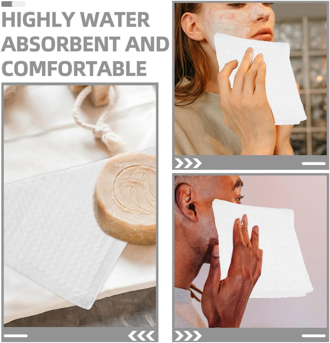 3pcs White Cotton Waffle Weave Face Towels Makeup Remover Cloths Absorbent Shower Washcloths for Bathroom Skincare