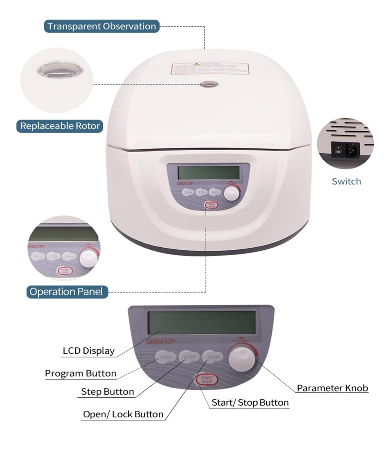 Centrifugadora de laboratorio DM0412P PCF, centrífuga de sobremesa de velocidad lenta 300-4500rpm for tubo 15ml*8 10ml*12 Control de velocidad