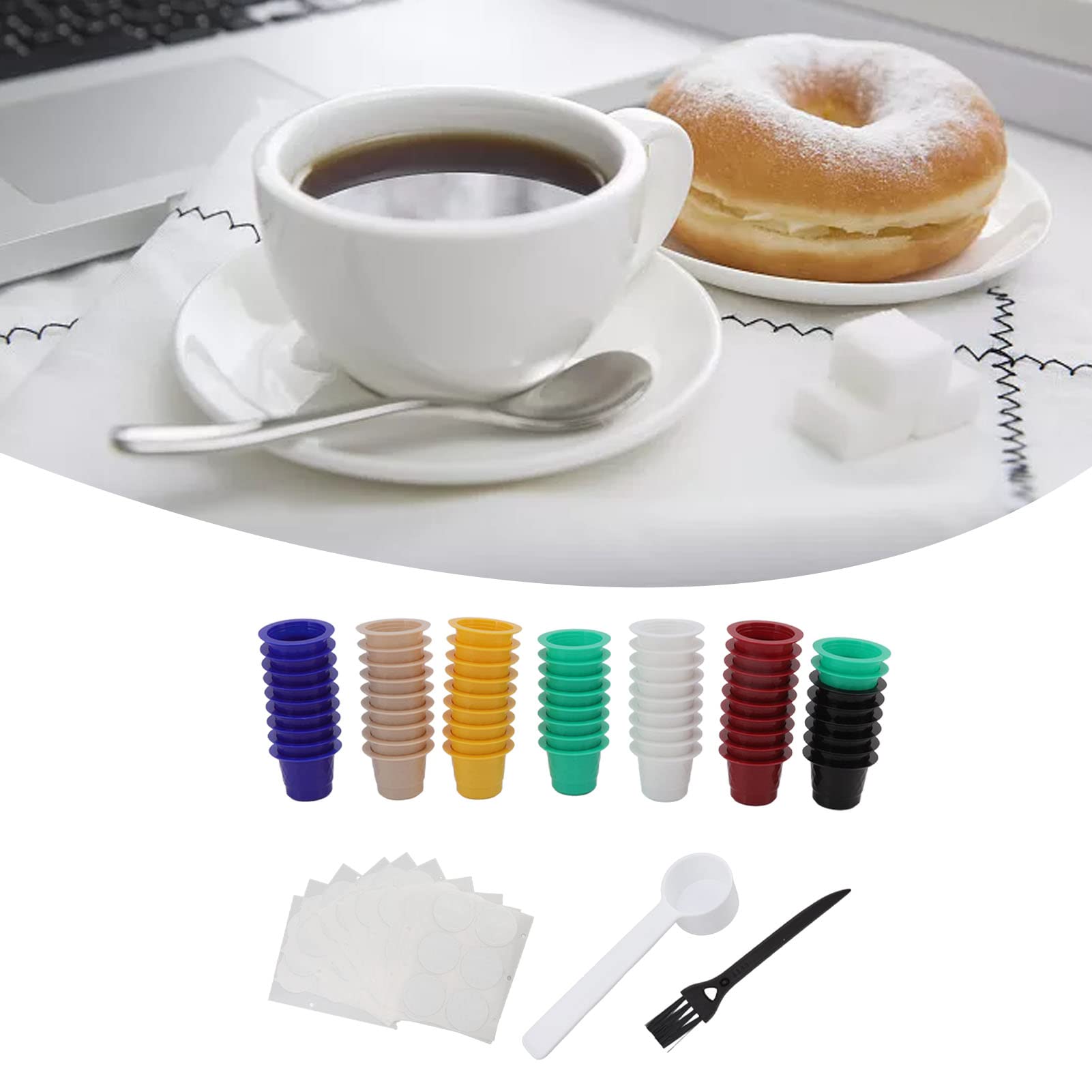 60 cápsulas reutilizables, taza de filtro de cápsulas de café recargables con cepillo y cuchara, cápsulas de café para café, leche, tienda de té
