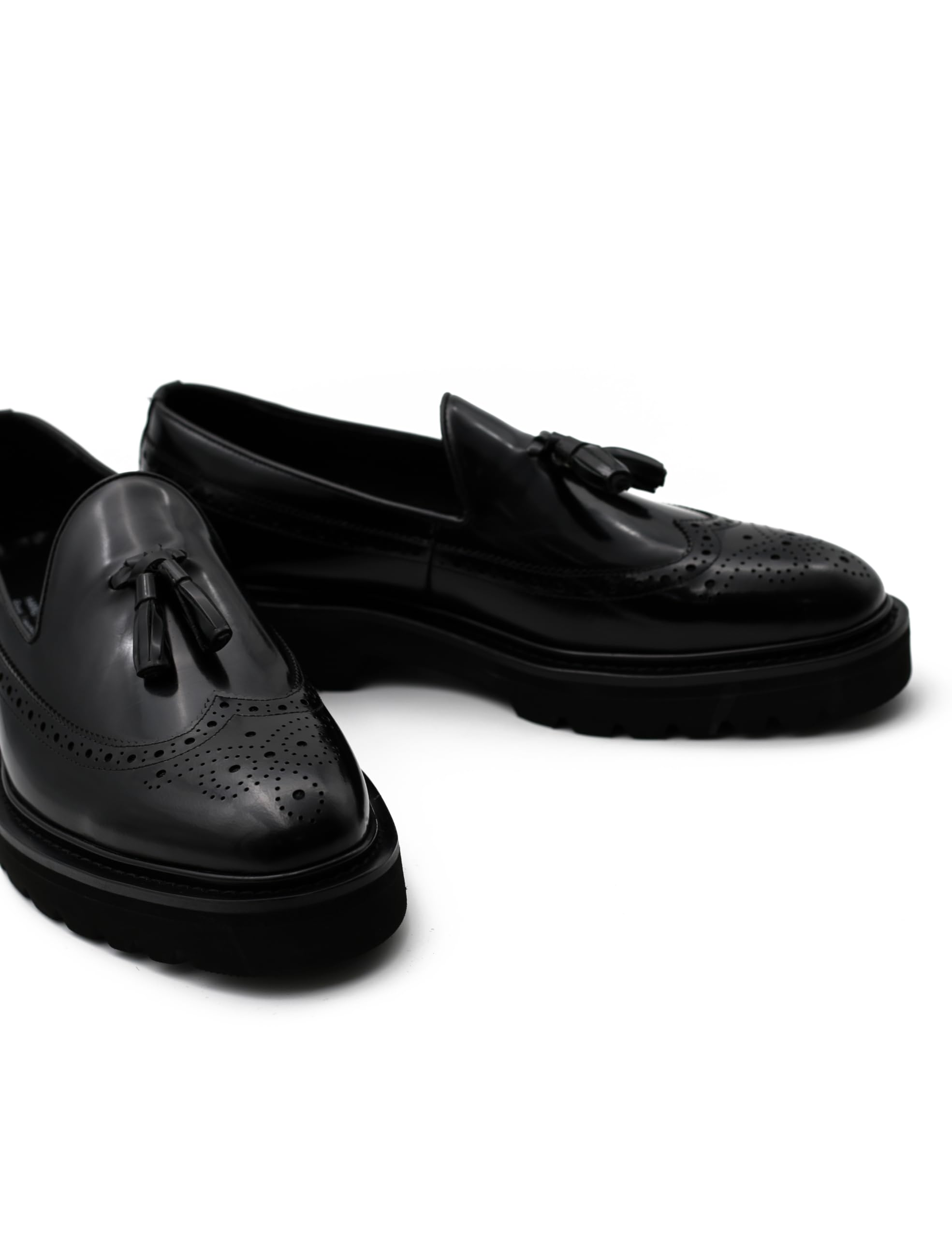 Mocasines de Cuero Genuino Brillante con borlas Estilo Retro Hechos a Mano con Suela de Goma y Suela Dentada para Hombre