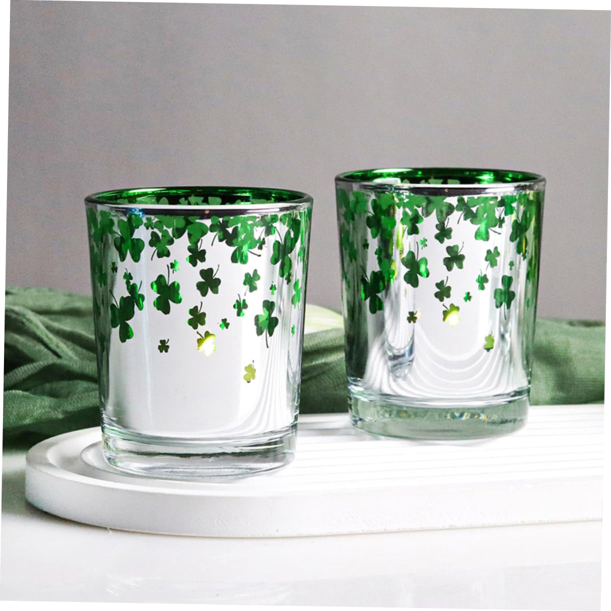 Cabilock 12pièces Bougeoirs Verre Vert Motif à Quatre pour Saint-Patrick Décoration De Table pour Mariage Et