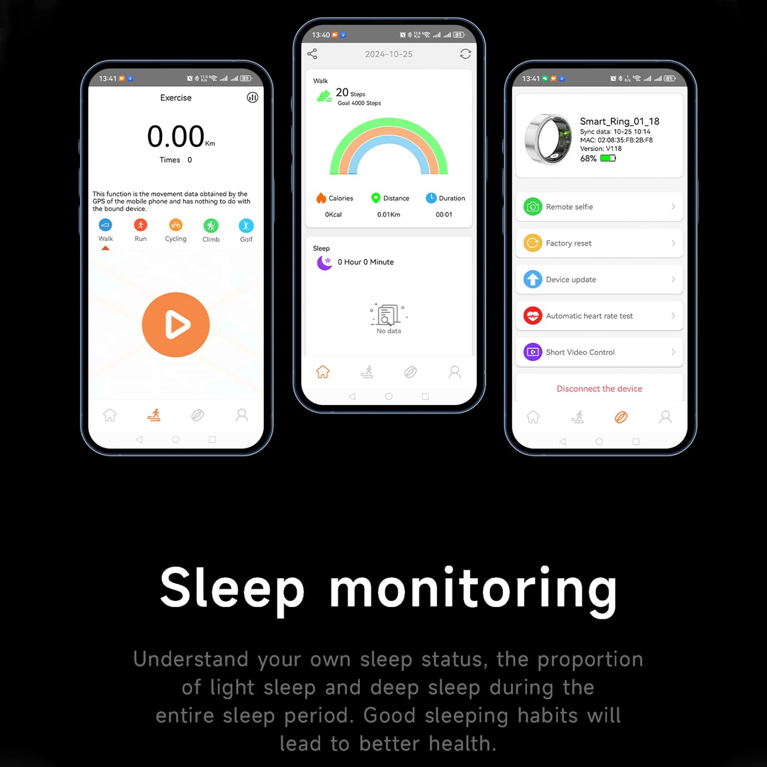 LONGLU Anillo Inteligente Unisex con Pantalla LED, Tracker Deporte Frecuencia Cardíaca/Oxígeno Sangre/Sueño/Deporte 5ATM Impermeable, Monitor Salud para iPhone y Android (Negro, 10)