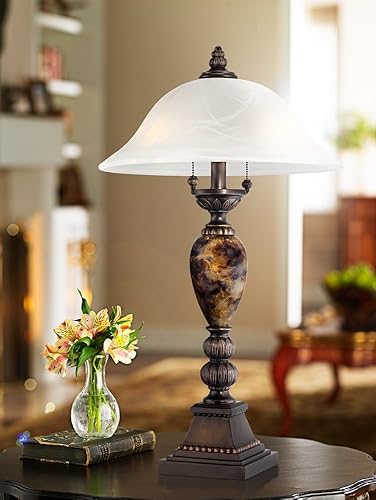 Miniatura 2 de kathy ireland Mulholland - Lámpara de mesa tradicional vintage de 27 pulgadas de alto bronce envejecido con pantalla de cúpula de cristal de