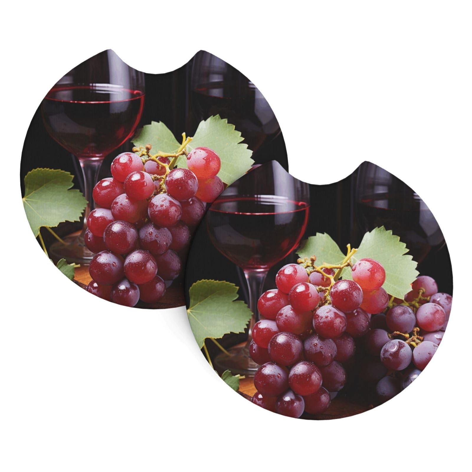 2 Pack Car Coaster for Cup Holders Red Wine Grape Car Cup Coaster 2.7" Neoprene Non-Slip Automotive Cup Mat Universal Auto Car Interior Accessories for Women Men Cup Pad