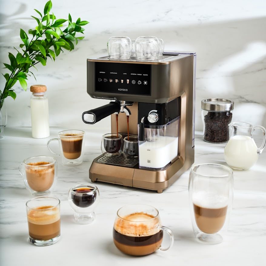 Karaca MyCaffe Barista S10 Entegre Süt Hazneli, Espresso, Latte ve Cappuccino Makinesi Walnut Brown