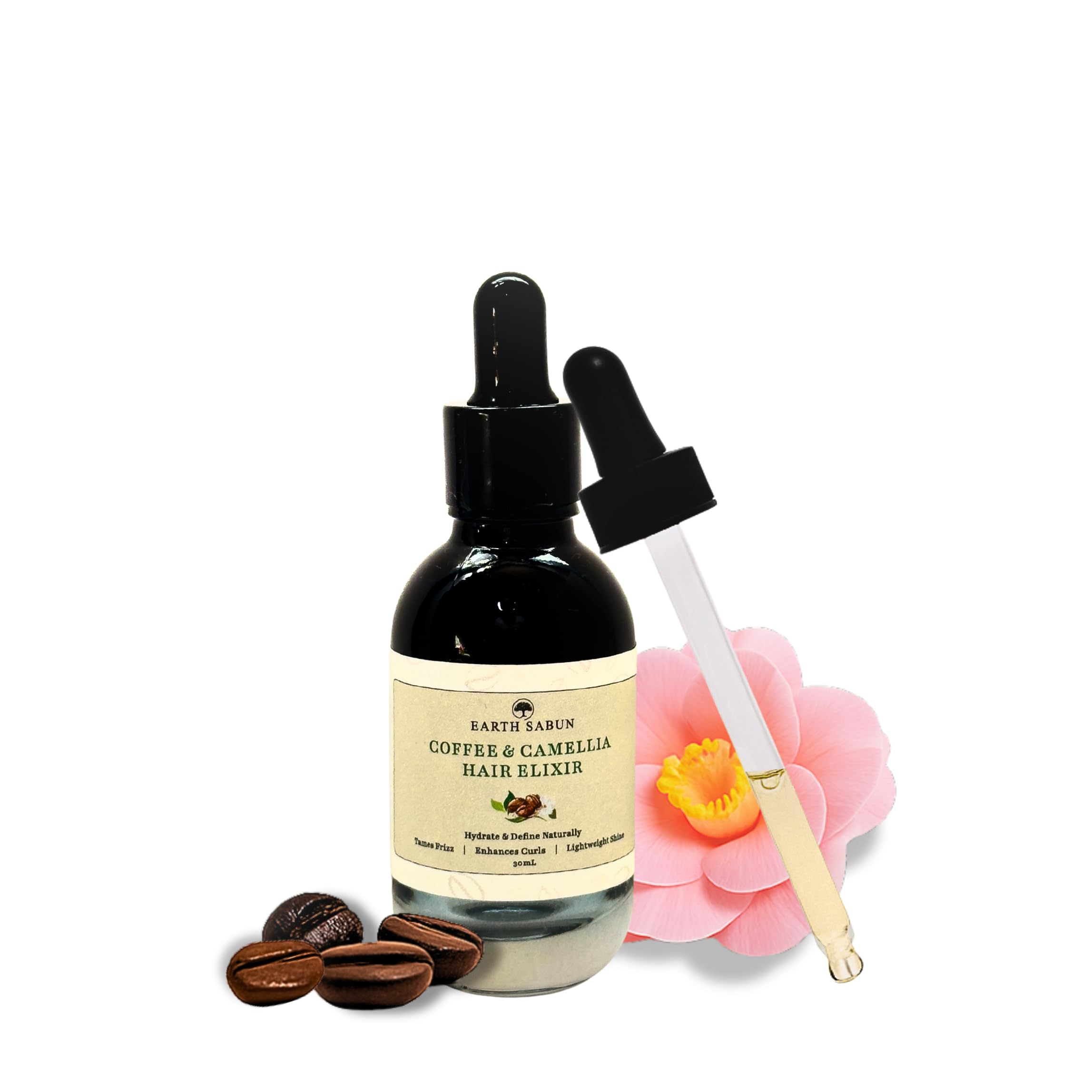 Earth Sabun Coffee & Camellia Hair Elixir, Natural Hair Oil with Argan & Rosemary for Dry & Frizzy Hair, Soft Curls