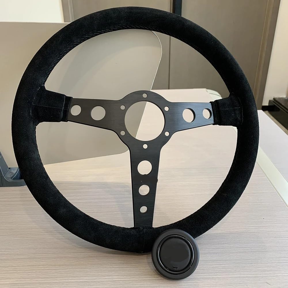 Volante da Corsa Universale,Volante Sportivo Volante nero 350MM for auto da corsa(Leather)