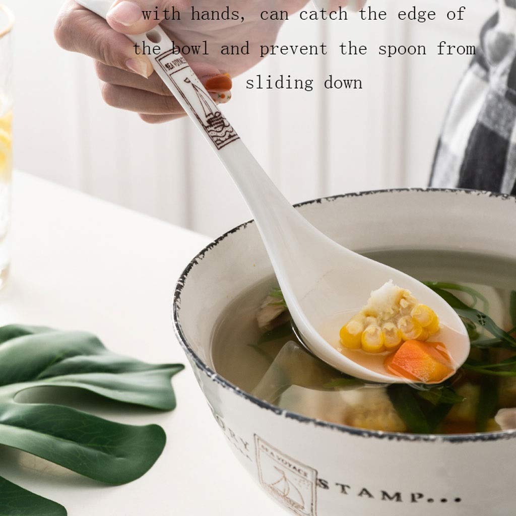 Cucharón de Sopa: Cucharas de Cerámica Hechas a Mano con Mango Largo, Se Puede Utilizar en Cocina, Restaurante, Hotel, Práctico Dispositivo/6 Pack/a