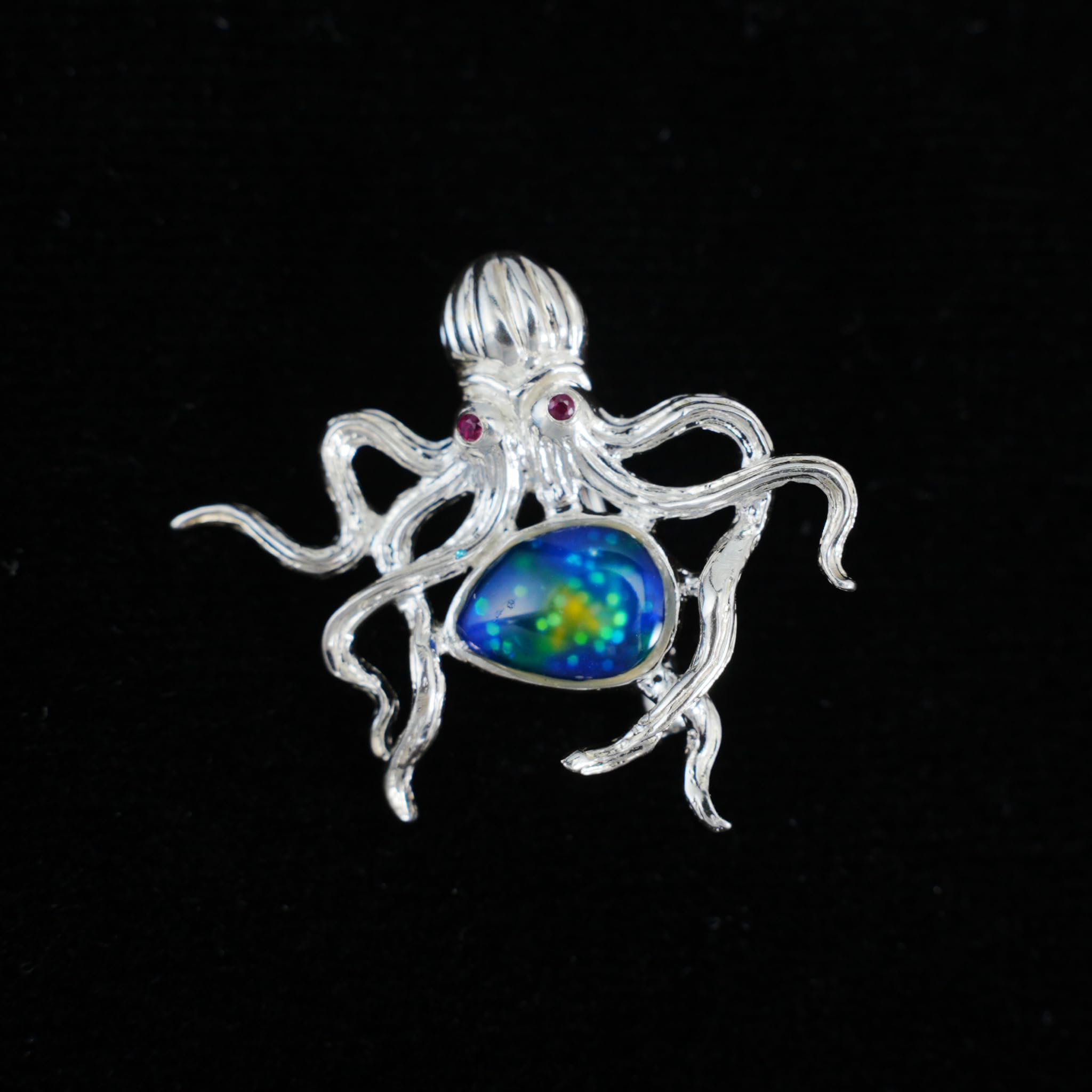 Generisch 925 Silber Oktopus Brosche Anhänger, Handbemalt mit Emaille und Farbglas, 2-in-1 Design Schmuck, Symbol für Weisheit & Meer, Geschenk für Damen & Herren