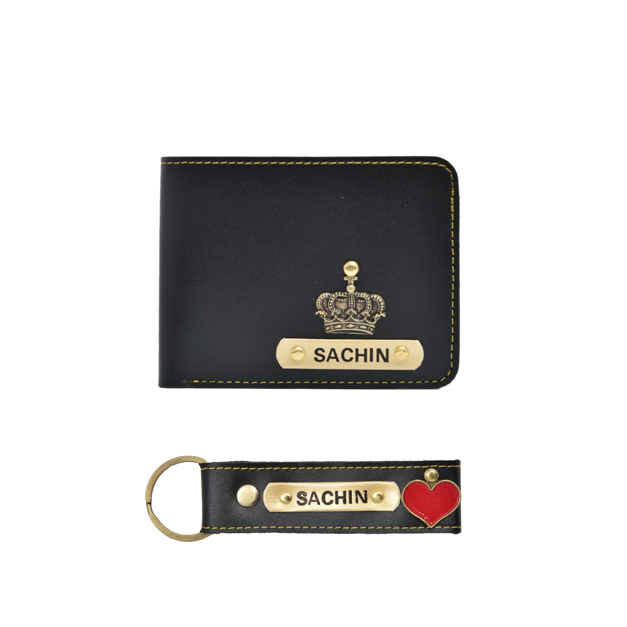 YOUR GIFT STUDIOPersonalized Men’s Faux Leather Wallet and Keychain Combo with Charm - Combo Gift Set for Men (Black)