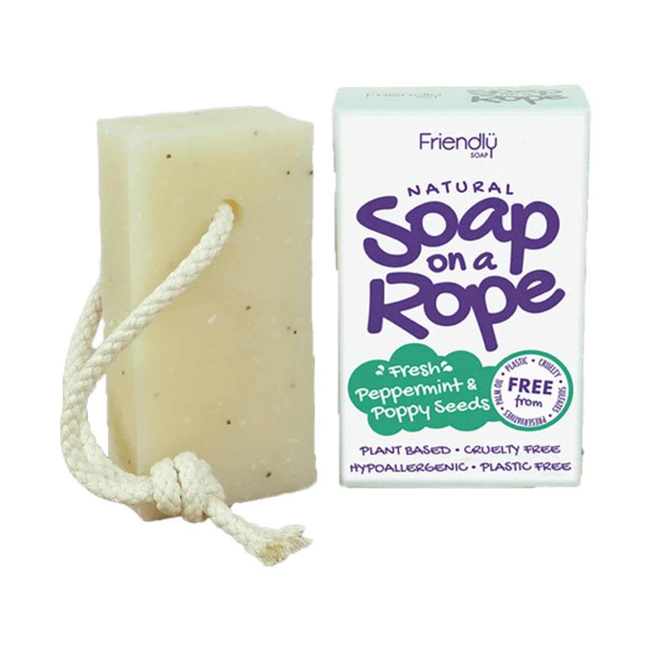 Friendly Soap - Natural Soap On A Rope - 'Fresh' Peppermint & Poppyseeds 125g