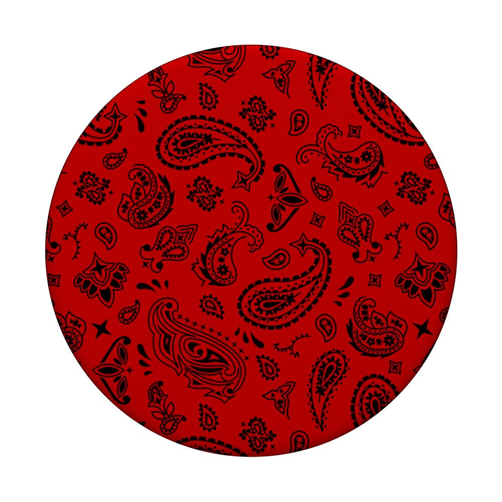 Red Bandana Paisley Pattern PopSockets Swappable PopGrip, Black - Image 3