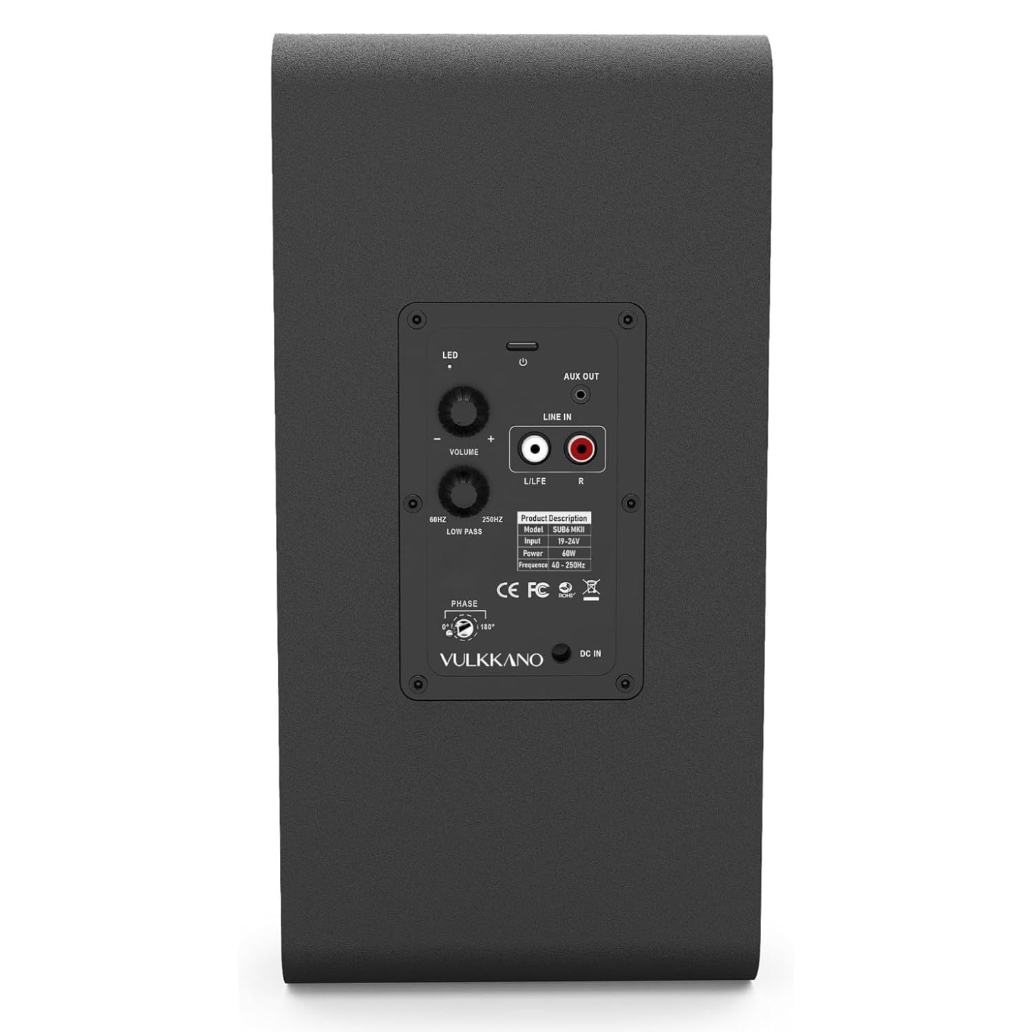 VULKKANO SUB6 MKII Kompakter aktiver Subwoofer mit 15,2 cm (6 Zoll) mit tiefem Bass und elegantem Design für Heimkino, Musik und Videospiele, Frequenz: 50 Hz bis 200 Hz