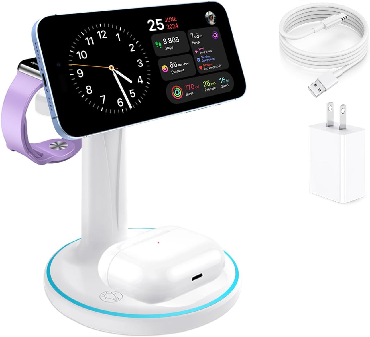 Wireless Charger 3 in 1 Wireless Phone Charger, with Adapter for iPhone15,14,13,12 Pro/Max/Mini/Plus, iWatch 8/7/6/SE/5/4/3/2 & Airpods 3/2/Pro/Pro 2. Easy Reach for Frequent-Used Devices… Wireless Charger 3 in 1 Wireless Phone Charger, with Adapter for iPhone15,14,13,12 Pro/Max/Mini/Plus, iWatch 8/7/6/SE/5/4/3/2 & Airpods 3/2/Pro/Pro 2. Easy Reach for Frequent-Used Devices…