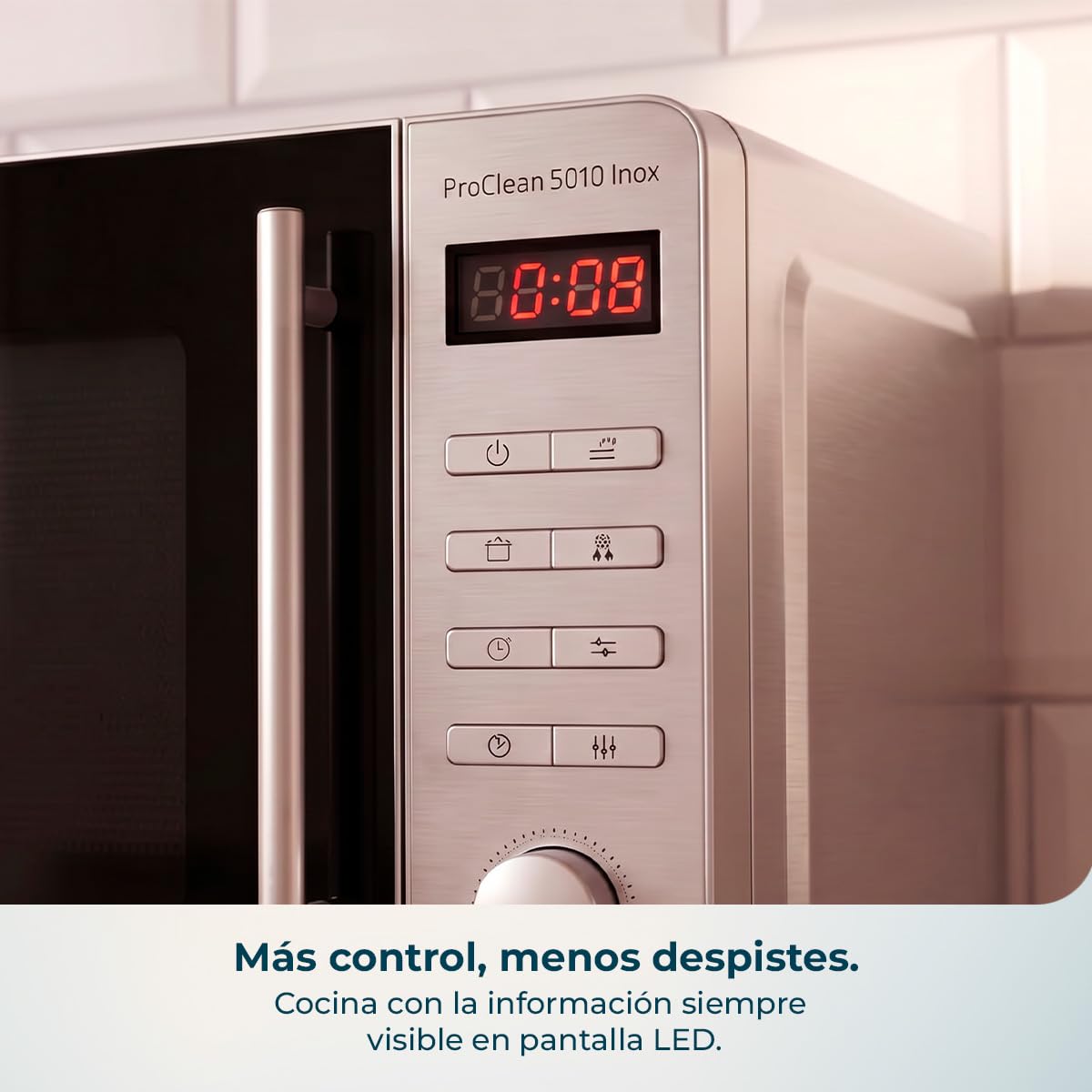 Cecotec Microondas Proclean 5010 Inox Wave. 700 W, Capacidad de 20 L, Revestimiento Ready2Clean, 5 Niveles Funcionamiento, 8 Programas, Tecnología 3DWave, Temporizador, Diseño Frontal y Tirador Inox