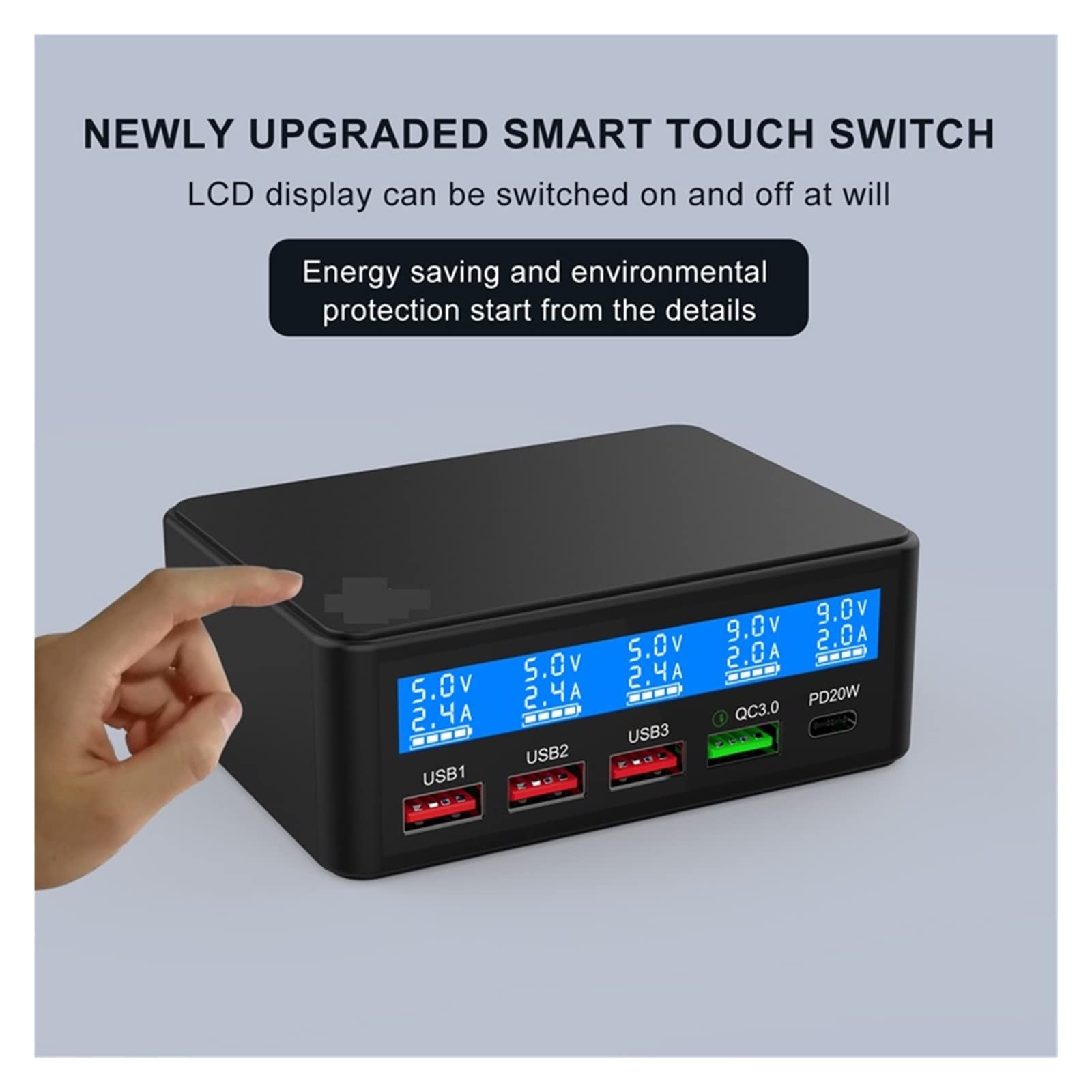 Stazione di Ricarica, Caricatore USB multiplo universale da 65 W Quick Charge QC3.0 PD Charge Station(White)