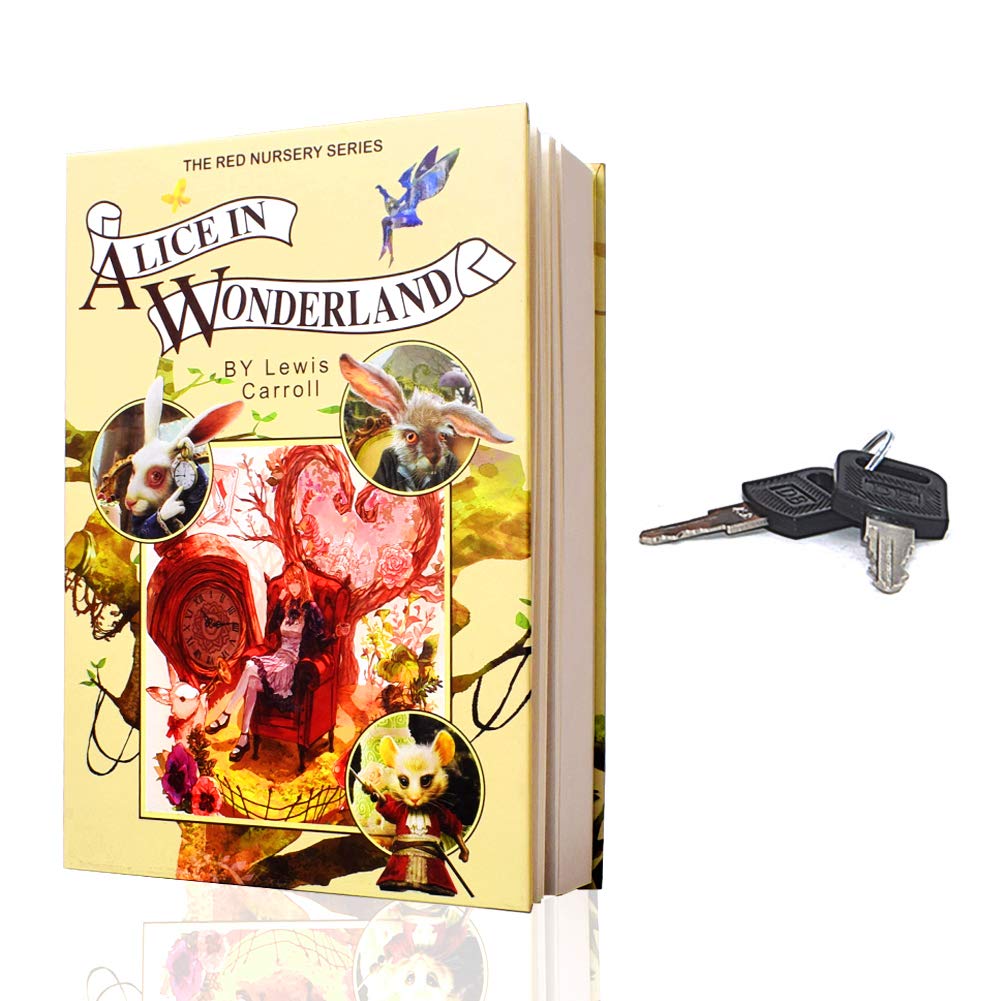 EIOUMAX Real Paper Book Locking Book Safe with Key Lock，Book pages that can be opened -Alice in Wonderland（Full Size）