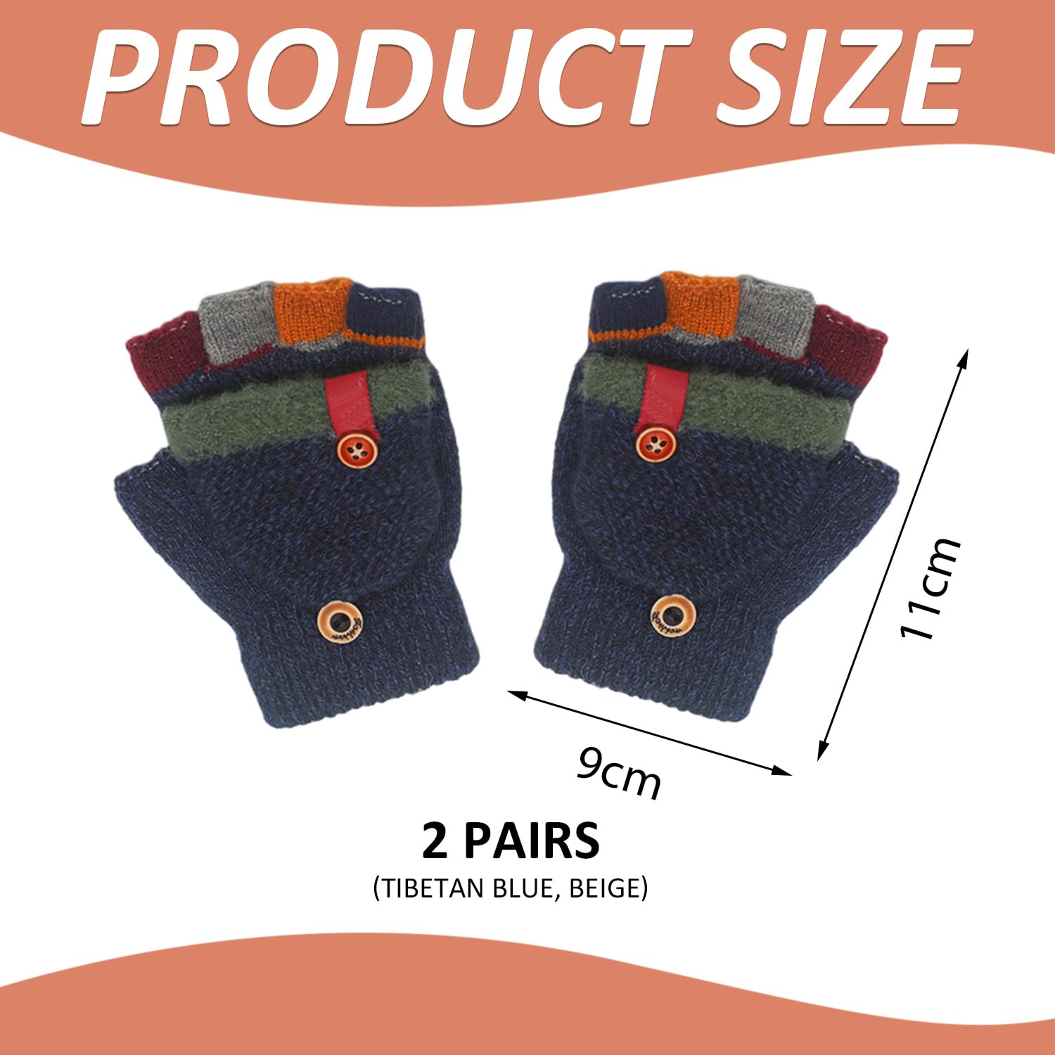 2 Pares De Guantes De Bloques De Color Para Niños, Guantes Cálidos, Guantes De Punto Para Niños, Guantes De Medio Dedo, Lindos Guantes Para Niños, Guantes Suaves
