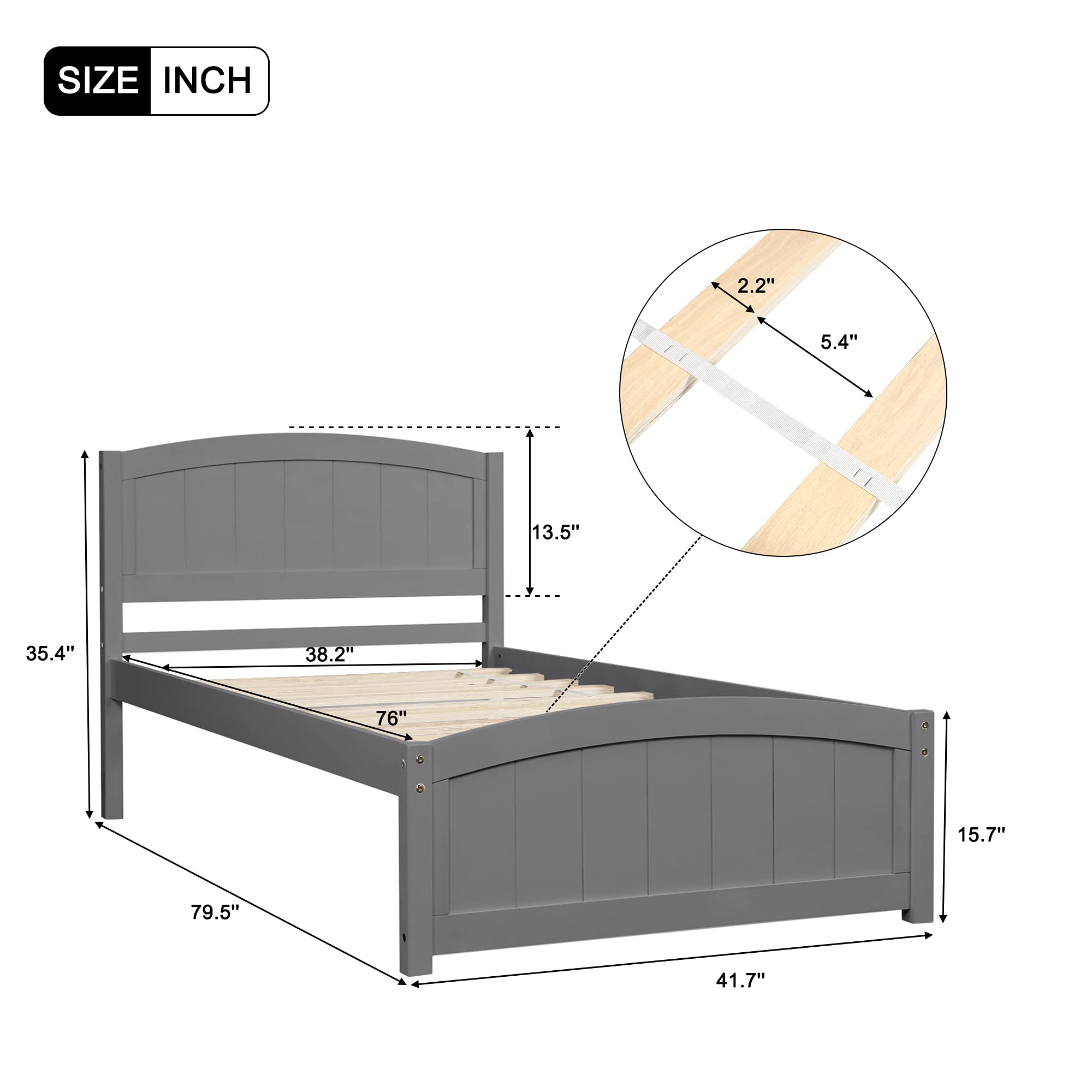Condition photo showing As Is for harper & bright designs twin platform bed twin bed frame mattress foundation sleigh bed with headboard/footboard/wood slat support (twin, grey)