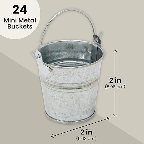 Miniatura 4 de Juvale Mini cubos de metal – 2 x 2 pulgadas, color plateado, paquete de 24 – Mini cubos de lata y latas de metal con asas para recuerdos de fiesta,