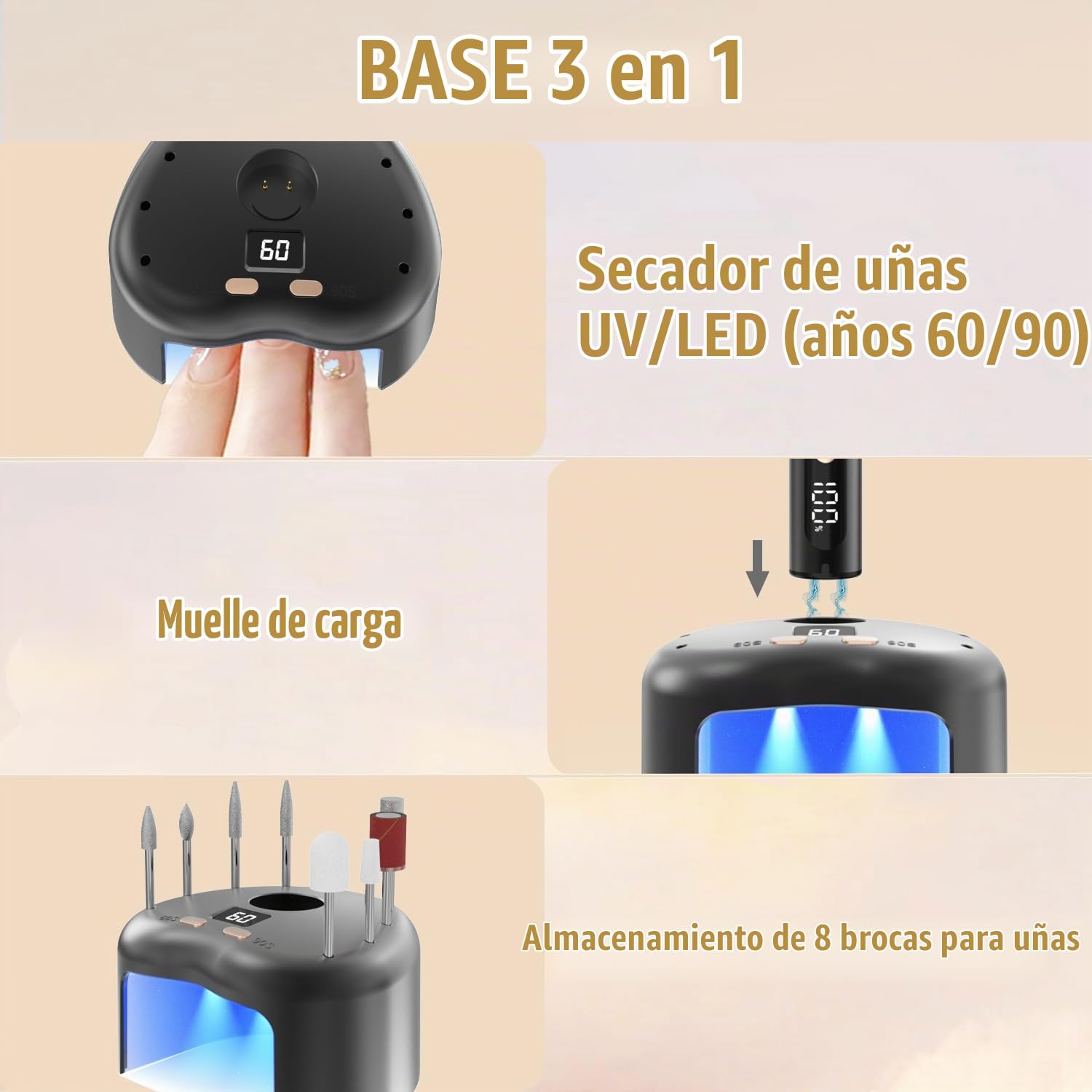 Torno para Uñas Con Lampara UV 35000 RPM para Gel Acrilicas | Lima Eléctricas Uñas Profesional 12 en 1 Nail Drill Machine, Kit de Manicura Pedicura Eléctrico, 5 Velocidad Ajustable Negro