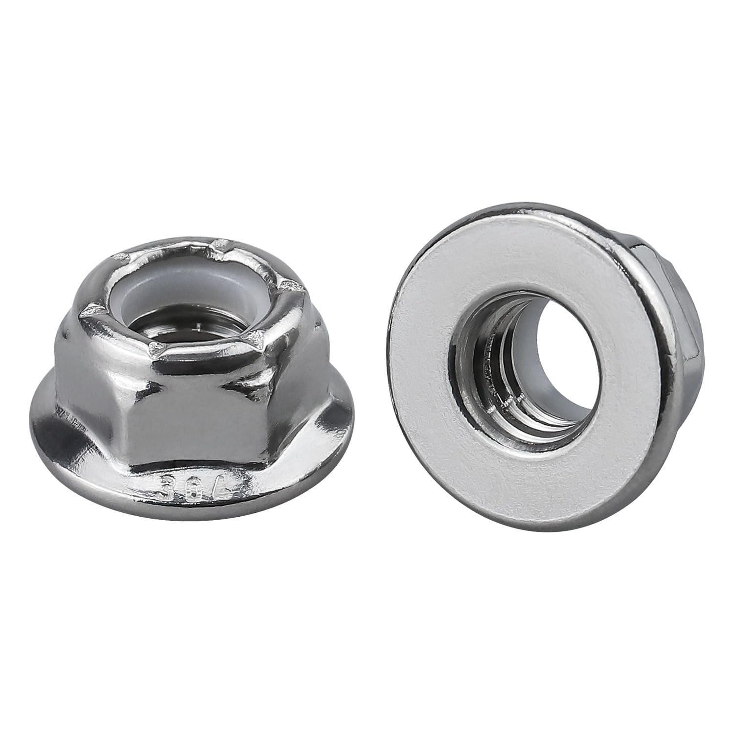1/4-20 Flanged Nylon Insert Hex Locknuts Lock Nuts, 304 Stainless