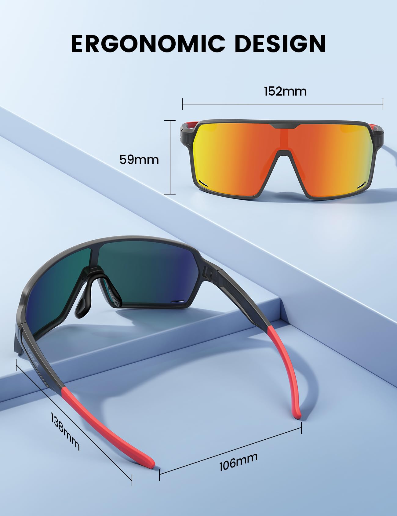 Lamicall Lunettes de Soleil Polarisées Cyclisme, [29g Ultra-Légère] Protection UV400, TR90-Monture, Lunettes de Soleil de Sport Réglables Homme pour Pêche/Course à pied/Randonnée