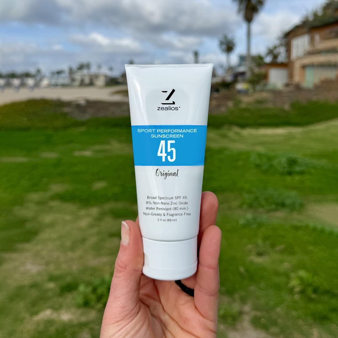Zealios Sport Performance Original SPF 45 Hybrid Sunscreen 3 oz - Broad Spectrum, Water & Sweat Resistant (80 min) Non-Greasy, 8% Non-Nano Zinc Oxide Lotion for Swimming, Running & Cycling(Original)