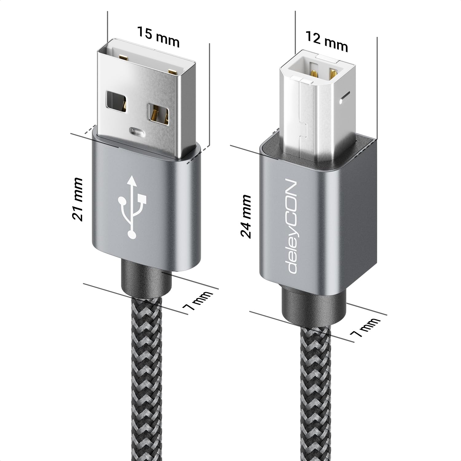 deleyCON USB 2.0 Cavo Stampante 5m A a B per Stampante Laser Scanner