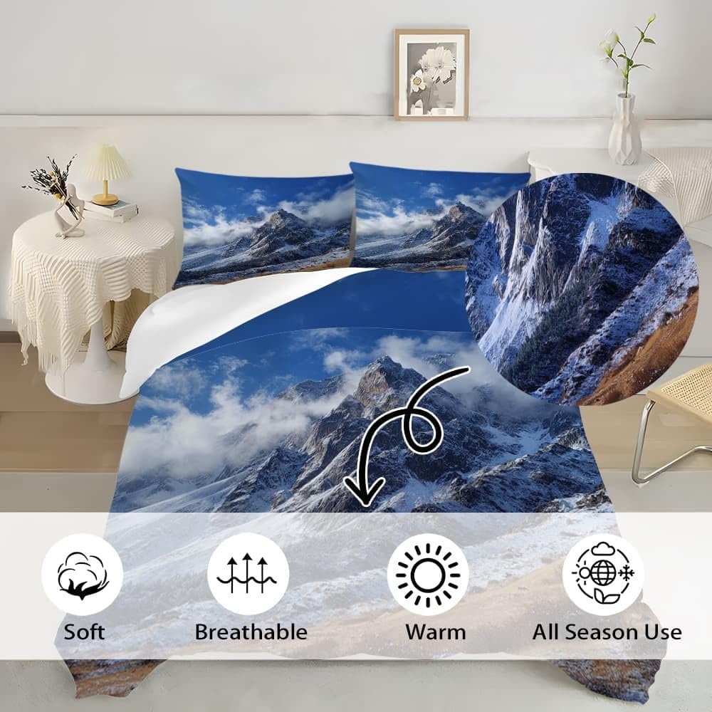 Paesaggio Di Praterie Montane Innevate Copripiumino 2 Persona con Cerniera 240x220 cm Paesaggio Set Biancheria da Letto in Microfibra, Lavabile in Lavatrice, per Bambini, Adolescenti e Adulti