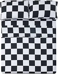 Melhor jogo de cama de temporada - Cama de microfibra luxuosa e macia com bolso profundo de 4 peças, Moderno, Plaid Black&white, Queen
