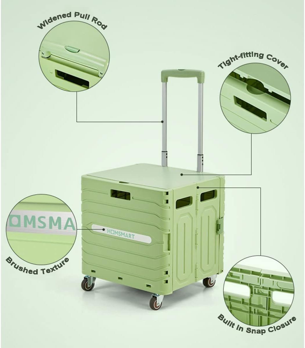 Portable Folding Shopping Cart, Family Compact Hand Truck with Basket and Mute Wheels, 45L Capacity Cart, Integrated Aluminum Alloy Multi Purpose Trolley (Color : Green, Size : 4-wheel)