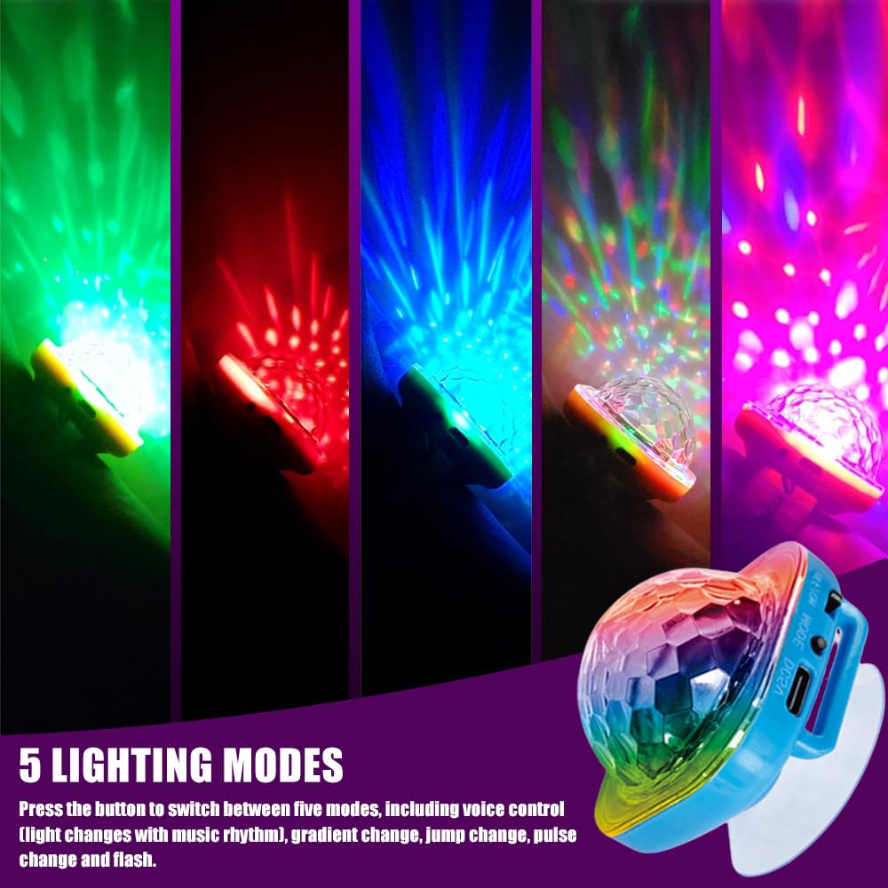 8 Stück Disco Ball Licht, USB Aufladen Discokugel Armband, Tragbare Discokugel Armband Partylicht mit Saugnapf, 5 Dynamische, Sprachgesteuert, für Party Auto Tanzen DJ Club, Weiß Rosa Gelb Blau