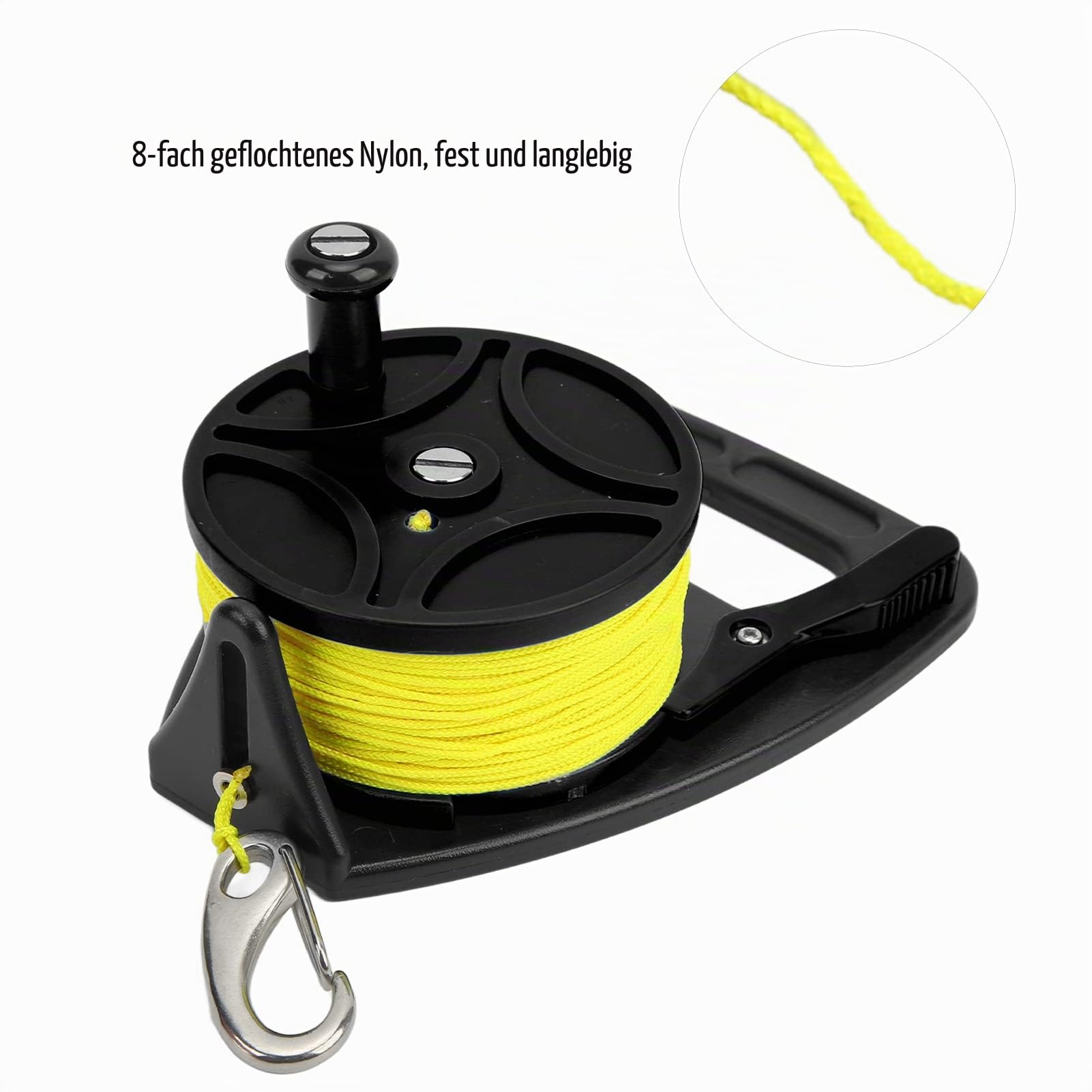 Tauch-Wrackrolle mit Clip 83 m Draht Alvinlite Scuba Dive Reel Mehrzweck-Ankerseilrolle für Freizeittauchen und Speerfischen[Schwarz]