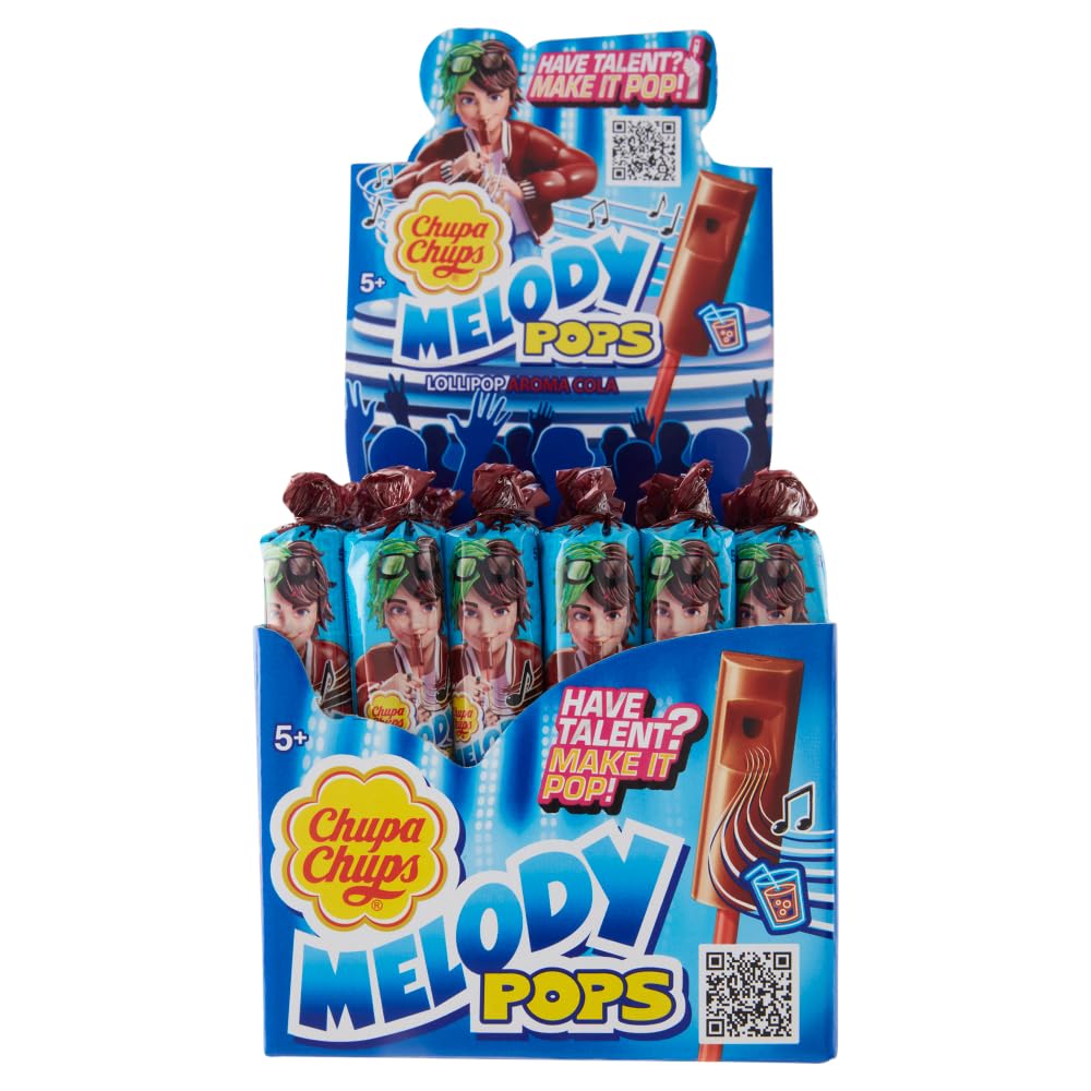 Chupa Chups Melody Pops, Lollipop Fischietto, Gusto Cola, Confezione da 48 Lecca Lecca Monoporzioni, da Condividere con Amici o da portare sempre con te