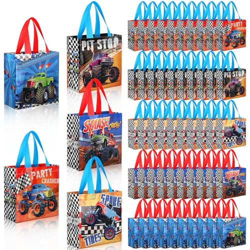 Sweetude 40 Pieces Truck Party Bags Bulk Non-woven Tote Bags Truck Themed Party Favor with Handles Machine Birthday Decorations Game Celebration Supplies
