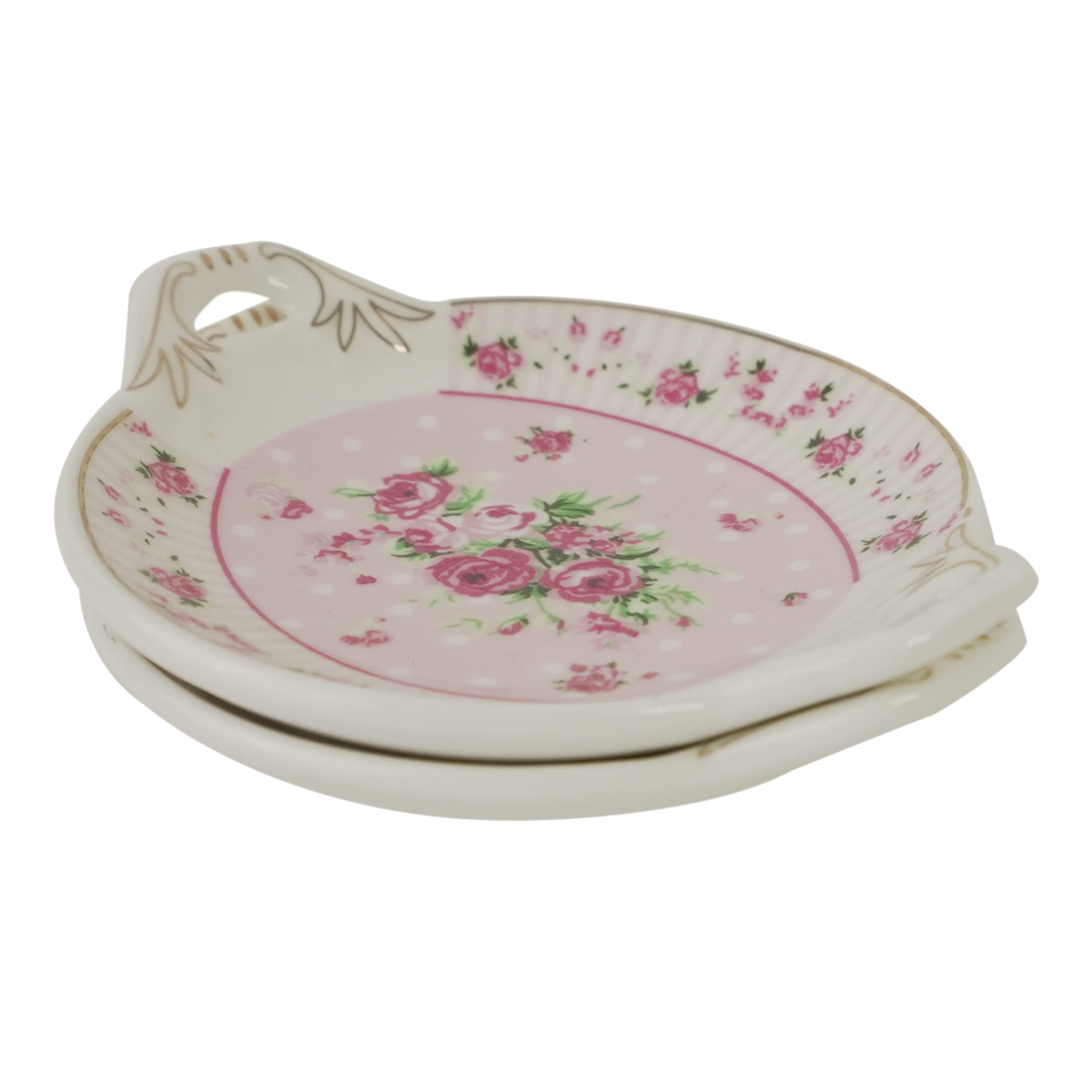 MGeezz Round Mini Ceramic Serving Tray For Chocolates,Dry Fruit,Cookies Mukhvas Trey/Decorative Plate For Gifting/Use For Wedding,Office Table,Restaurant Desk (Rose 2) 2