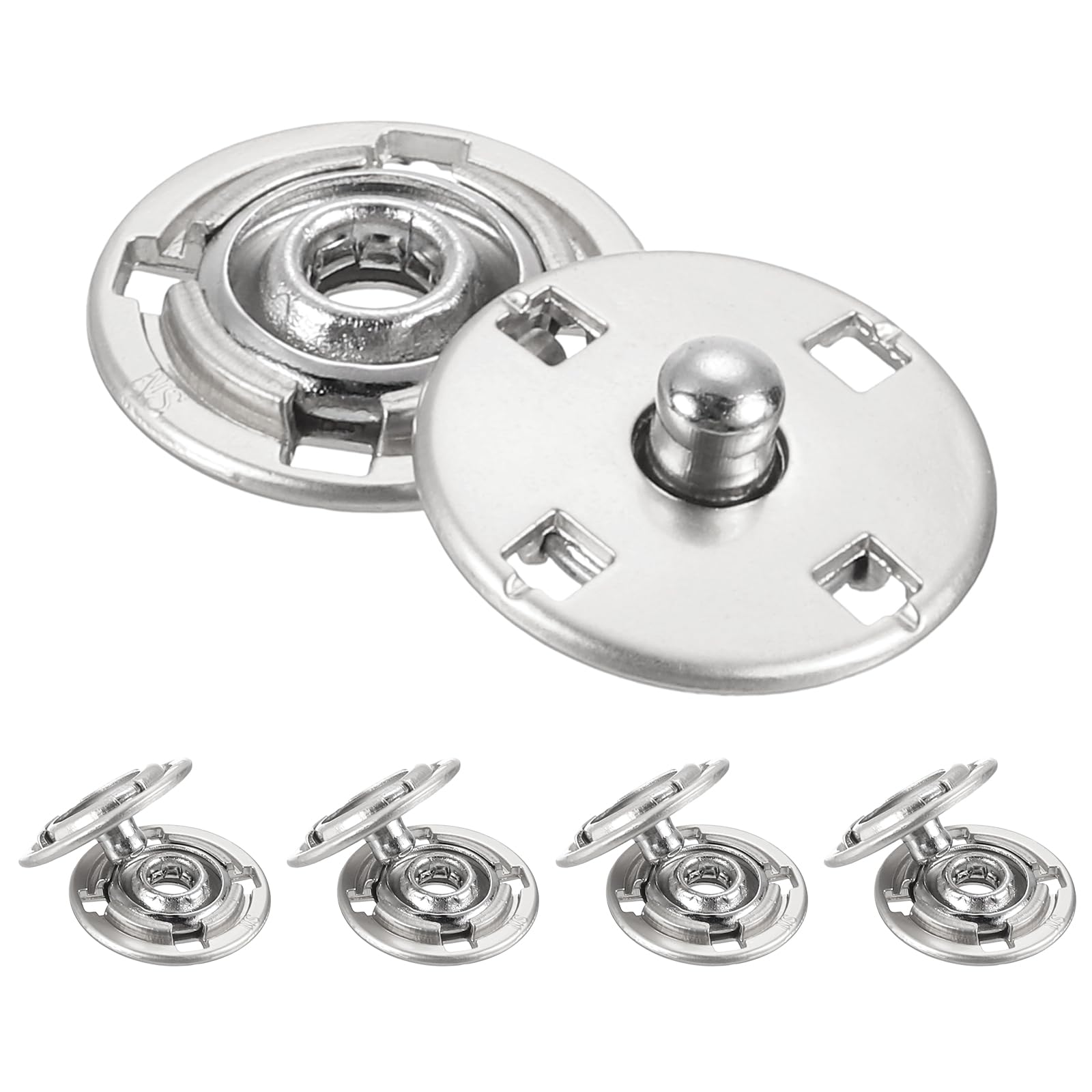 sourcing map 5Pcs Snap Buttons, Metal Invisible Buckle Fasteners Press Studs Buttons for Clothing Leather Sewing (Fog Silver, 15mm)