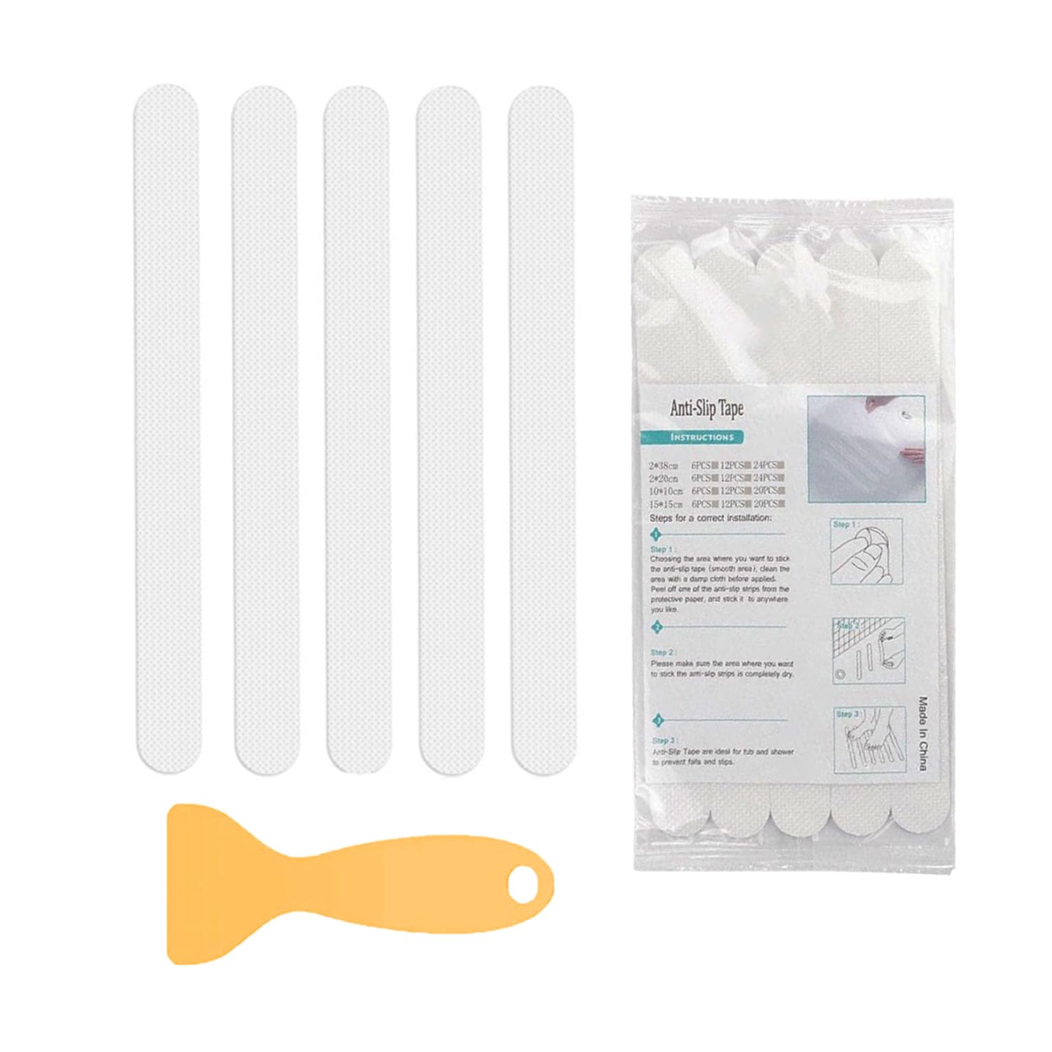 48 PCS Non Slip Bathtub Stickers, Safety Anti Slip Shower Stickers for Adults with Premium Scraper for Bath Tub Shower Stairs (Clear)