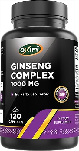 Miniatura 1 de Oxify Complejo de ginseng de 1000 mg con B12 y jalea real  120 cápsulas  Sin gluten, sin OMG  Suplemento fabricado en Estados Unidos
