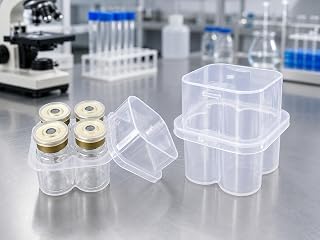 4 Slot, 2-Pack Peptide Case for Fridge, 3ml Vial Holder & Organizer, Transparent Peptide & Insulin Storage Case for Refrigerator, Compact Stackable Travel & Shipping Case