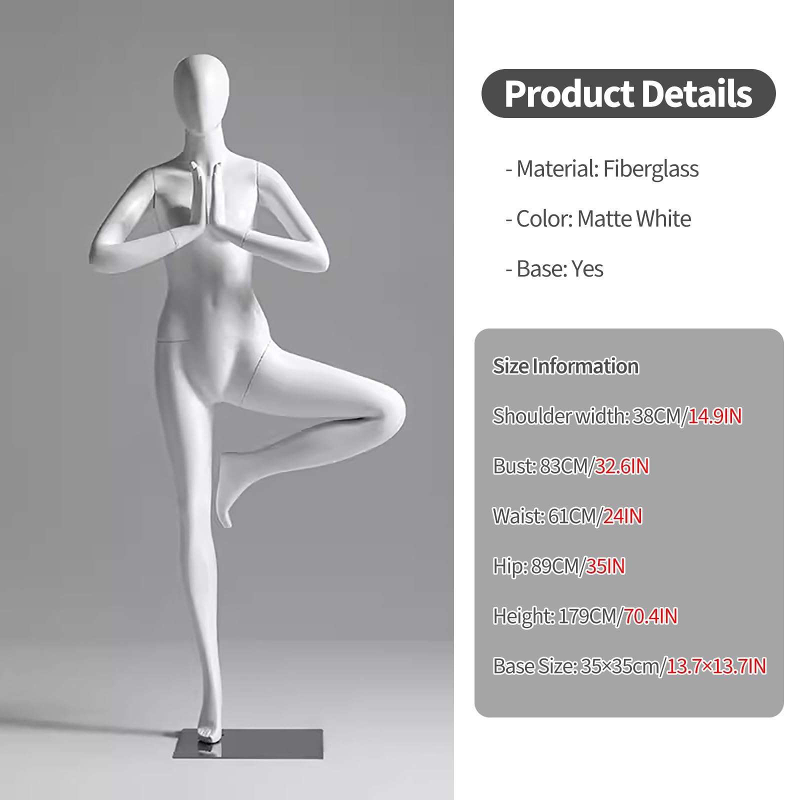 Yoga Exercise Mannequins Various Postures, Easy Assemble White Standing Mannequin, Poseable Life-Size Torso, Full Body Mannequin for Clothing Store Window Display(Style 4)
