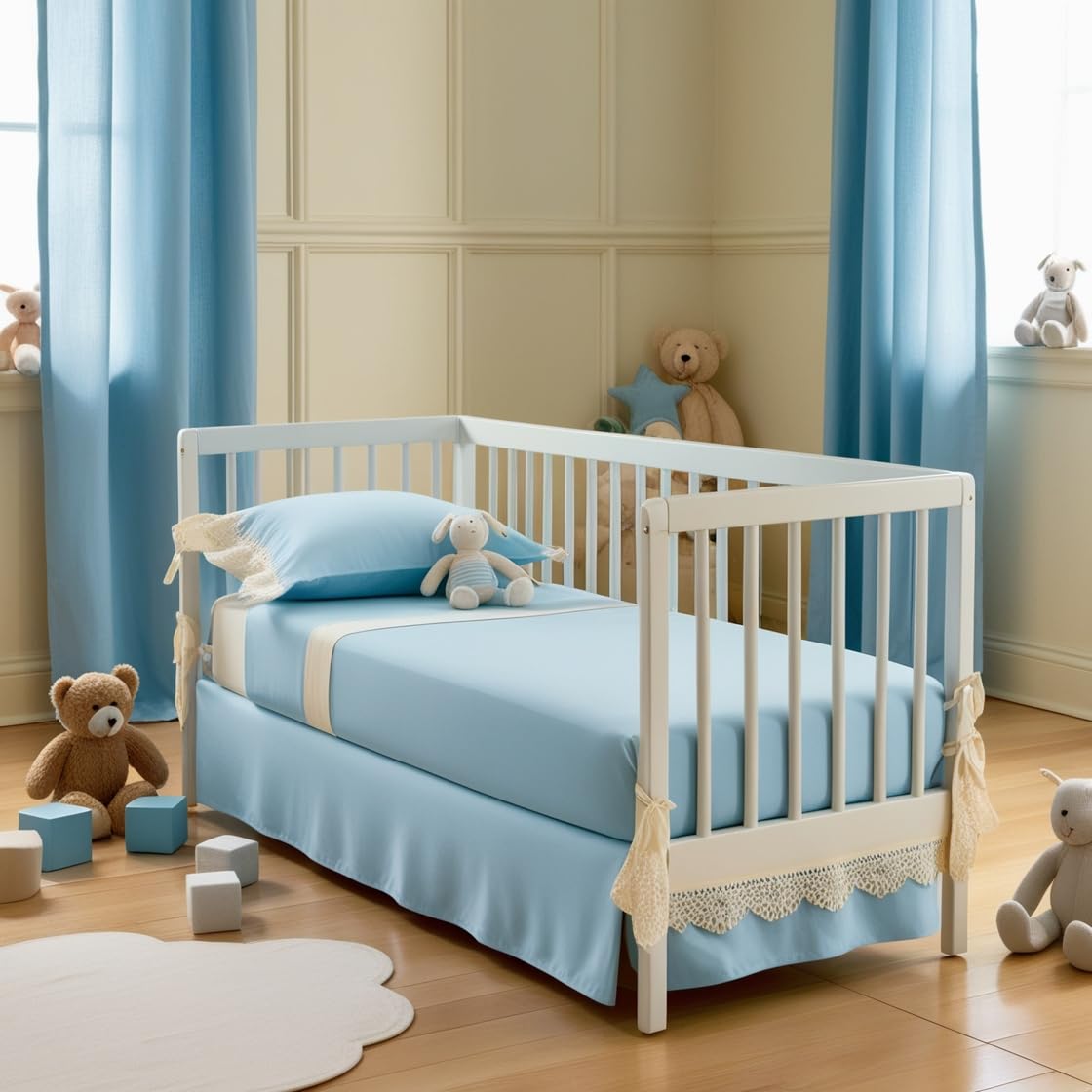 Cot Bed Fitted Sheet 100% Cotton 200 Thread Count 15cm (Sky Blue, 70 x 140 cm/Cot Bed Sheet) Pack of 2