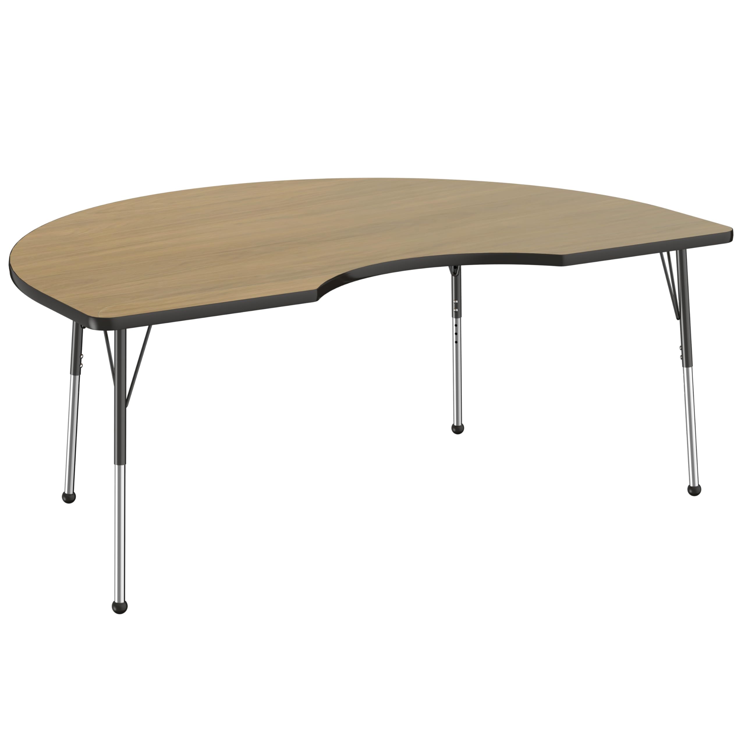 FDP Kidney (48 x 72 inch) Collaborative Classroom Table with Adjustable Standard Ball Glide Legs (19-30 in); School and Office Furniture - Pasadena Oak Top/Black Edge and Legs (. 2 boxes total)