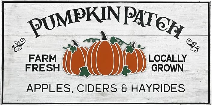 All Chic Pumpkin Patch Sign Solid Wood Farm Fresh Pumpkins Decorations Sign for Home Fall Decorations Indoor Thanksgiving Backdrop Farmhouse Fall Decor 31.5 Inches by 15.7 Inches White