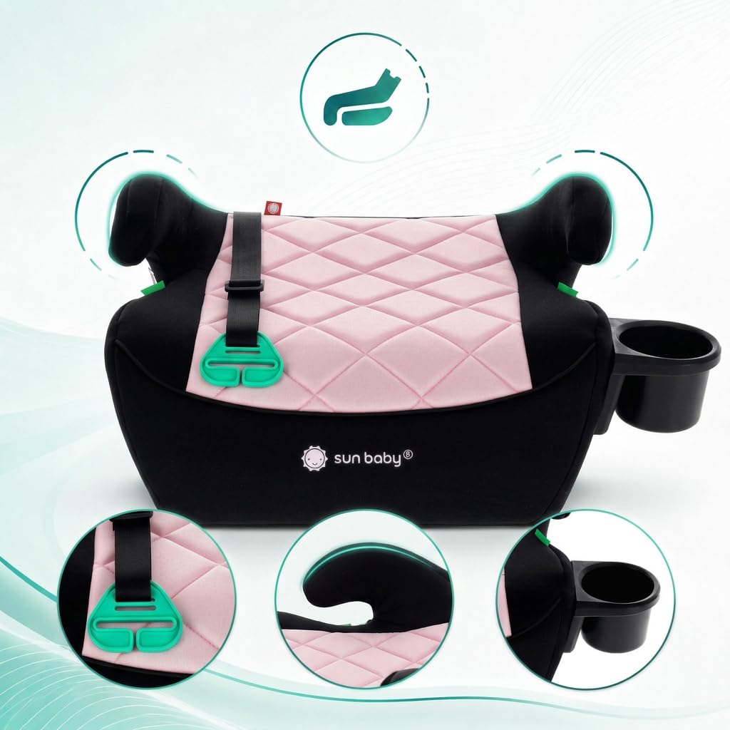 SUN BABY LITTLENEST PRO Rehausseur Auto ISOFIX i-Size R129 125-150 cm - Noir-Rose