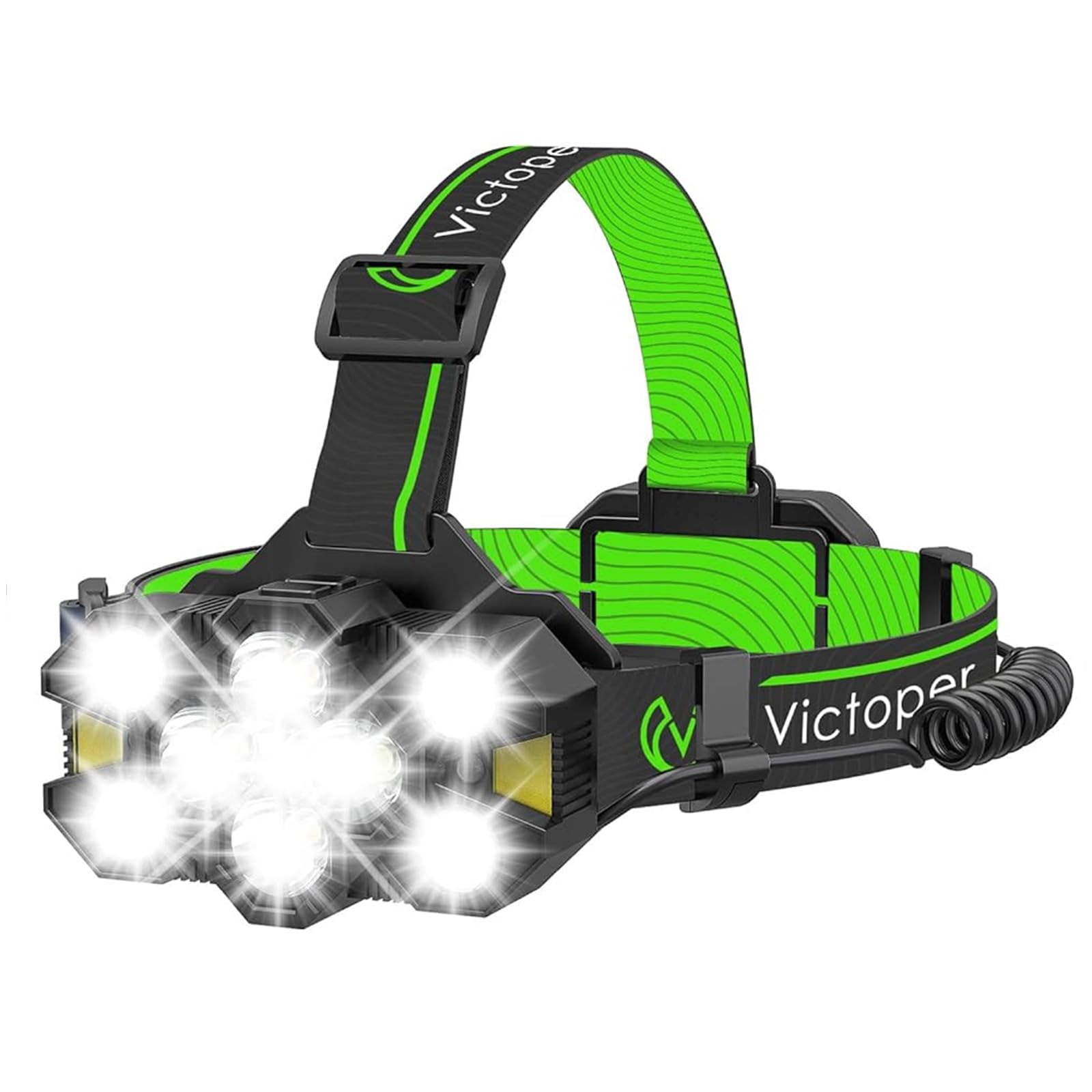 Victoper Rechargeable LED Head Torch, 11 LED 25000 Lumen Headlamp with Motion Sensor, 12+12 Lighting Modes, Waterproof Hands-Free Head Light for Camping, Hiking, Running and Fishing (Green)